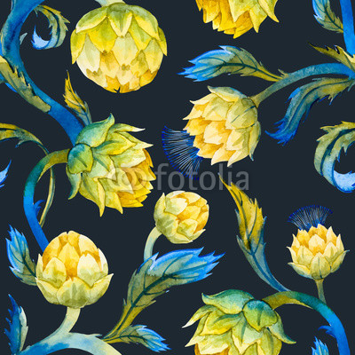 Watercolor art nouveau artichoke pattern