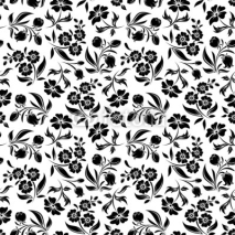 Naklejki Seamless black floral pattern on white. Vector illustration.