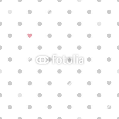 Polka dots with hearts seamless pattern - white and gray.