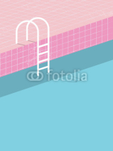 Naklejki Swimming pool in vintage style. Old retro pink tiles and white ladder. Summer poster background template.