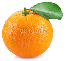 Naklejki Orange with leaves isolated on a white background.