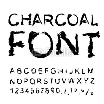 Charcoal font. Letters from charcoal. Black tattered alphabet. I