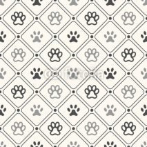 Naklejki Seamless animal pattern of paw footprint in frame and polka dot.