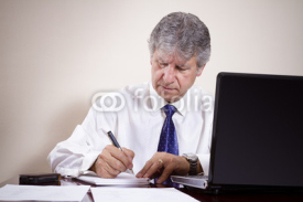 Fototapety Mature businessman working with laptop in his office