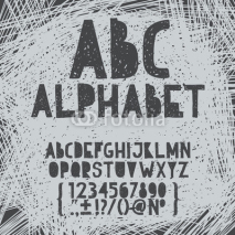 Naklejki Chalk hand draw doodle abc, alphabet grunge scratch type font