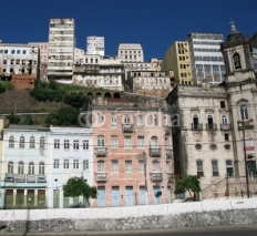 Naklejki Façades d'immeubles et maisons colorés, Bahia, Brésil.
