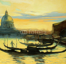 Fototapety landscape with gondolas to Venice, painting, illustration