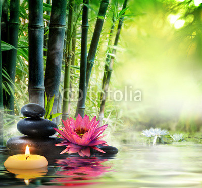 massage in nature - lily, stones, bamboo - zen concept