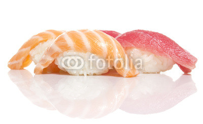 Sslmon and tuna sushi niiri isolated