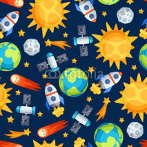 Naklejki Seamless pattern of solar system, planets and celestial bodies.