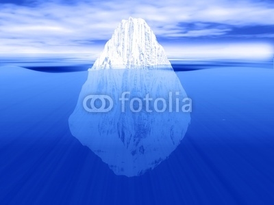 3D render of an iceberg partially submerged in water 