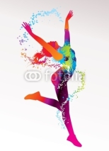 Naklejki The dancing girl with colorful spots and splashes on a light bac