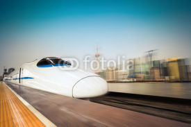 Naklejki high speed train and modern urban background