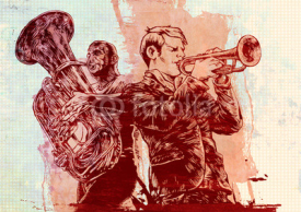 background with trumpeters in grunge style