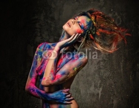 Obrazy i plakaty Young woman muse with creative body art and hairdo