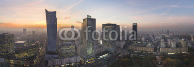 Panorama of Warsaw city during sundown