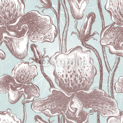 Seamless orchid floral pattern. Vector, EPS10