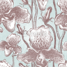 Naklejki Seamless orchid floral pattern. Vector, EPS10