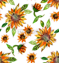 Fototapety Seamless Watercolor Pattern with Sunflowers