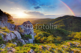 Naklejki Green mountain with rainbow