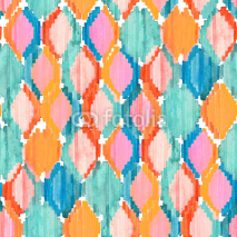 Naklejki Watercolor ikat seamless pattern. Vibrant ethnic rhombus pattern.