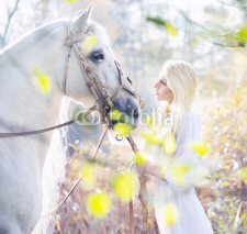 Fototapety Blonde nymph with the white horse