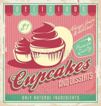 Naklejki Cupcakes vintage poster design on scratched grunge background