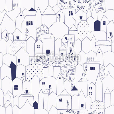 Seamless pattern. Figure cities in vintage style.