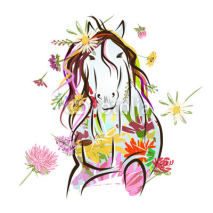Naklejki Horse sketch with floral decoration for your design. Symbol of