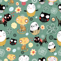 Fototapety pattern of cats and owls