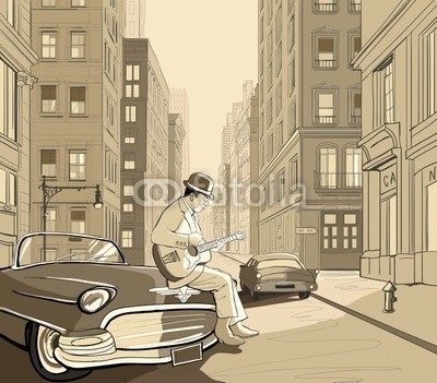 guitarist in an old street of New york