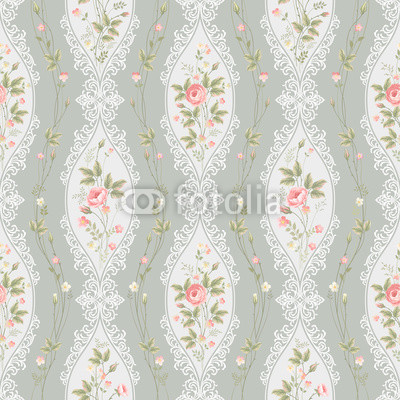 seamless floral pattern with lace and rose borders