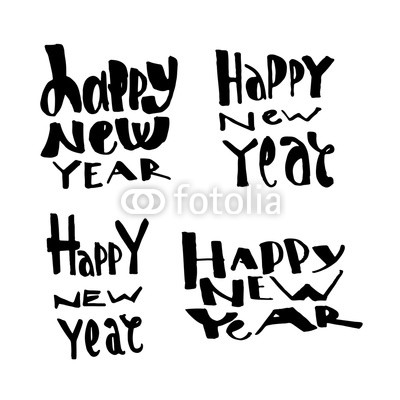 Happy New Year hand drawn Lettering Design Set. Vector illustration. Typography elements.