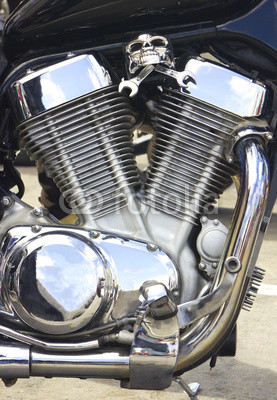 Shiny motorcycle engine with decoration