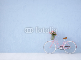 Naklejki retro vintage bicycle old and blue wall. 3d rendering