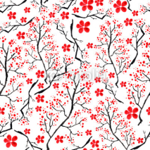 Fototapety     Vintage watercolor pattern - decorative branch cherries, cherry, plants, flowers, elements. It can be used in the design, packaging, textiles and so on. 