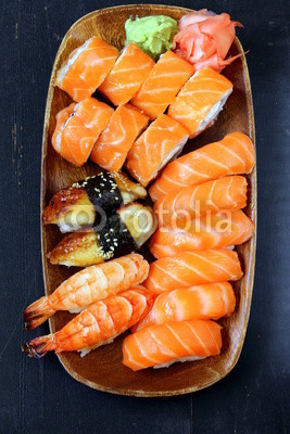 Assorted sushi with salmon, shrimp and eel
