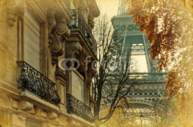 Fototapety nostalgisches Bild Pariser Stadthäuser und Eiffelturm