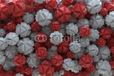 3d rendering illustration. Abstract background with geometry shapes. Wall full of close standing 3d objects.