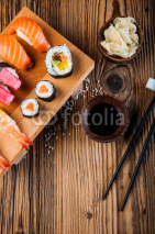 Naklejki Fresh and tasty oriental sushi, Japanese theme