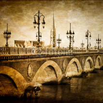 Fototapety Bordeaux river bridge with St Michel cathedral