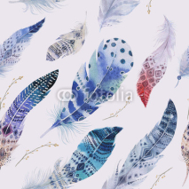 Fototapety Feathers pattern. Watercolor elegant background. Watercolour col