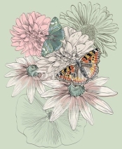 Naklejki butterfly and flowers