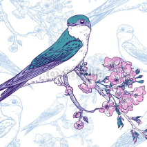 Obrazy i plakaty Spring cherry background with birds