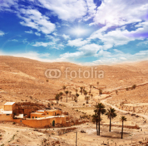 Fototapety Sahara: Dorf in der Sandwüste