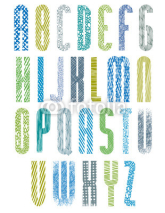 Fototapety Colorful letters alphabet with hand drawn lines textures