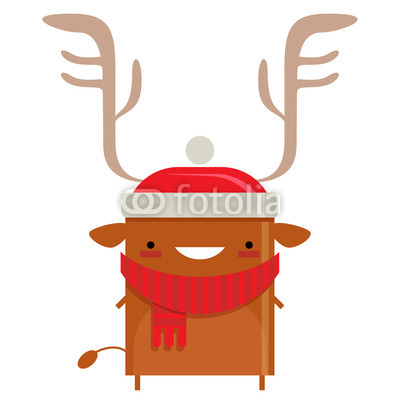 Happy simple smiling Santa Claus reindeer cartoon character