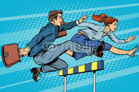 Fototapety Business competition woman and man running