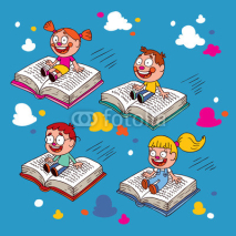 Fototapety kids flying on books
