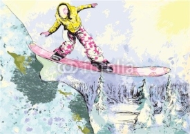 Fototapety snowboarder - hand drawing